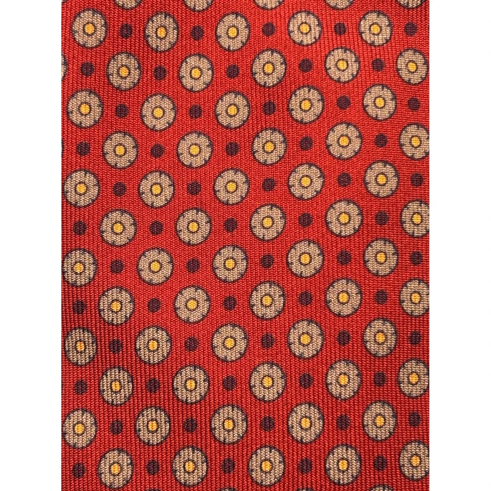 H. Stockton Men's 100% Silk Necktie Red Geometric Medallion Print Made in Italy
